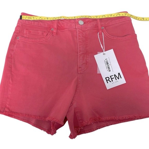 RFM Los Angeles‎ Essential High Waist Raw Hem Denim Shorts Sugar Coral Sz XL NWT - Picture 3 of 13
